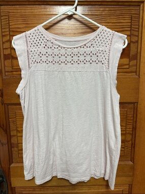LOFT Light Pink Crochet Yoke Sleeveless Tank